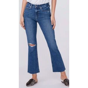 Paige Colette Crop Flare Jeans in Blaine Destructed Blue Stretch Denim size 25